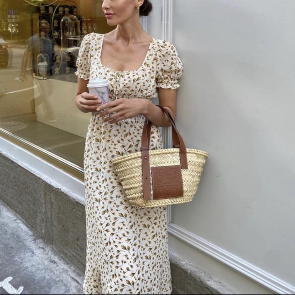 Reformation Cream Floral Puff-Sleeve Maxi Dress